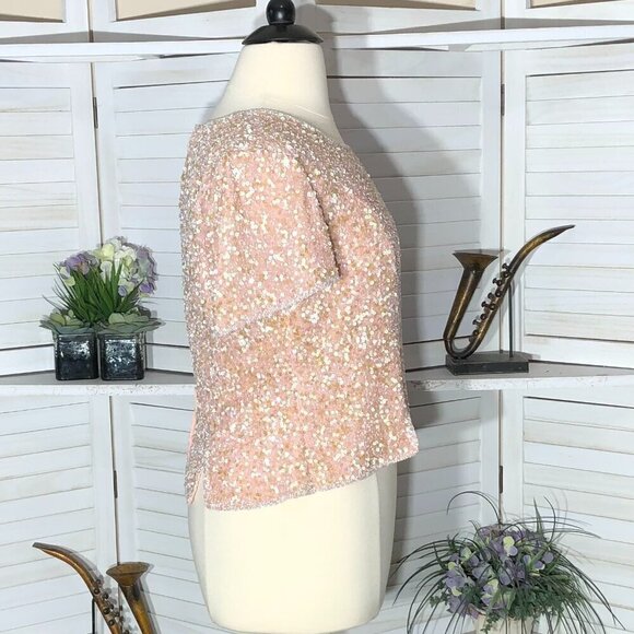Vintage Beaded Sequined Pink Silk Blouse XL - Picture 3 of 14